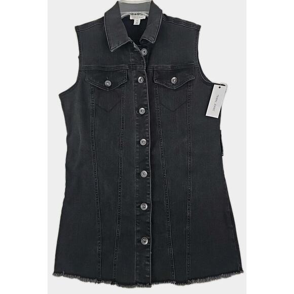 TRIBAL JEANS ~Woman Size SPetite~ Black Denim Jean Jacket Vest Stretch NWT $144. - Picture 4 of 14